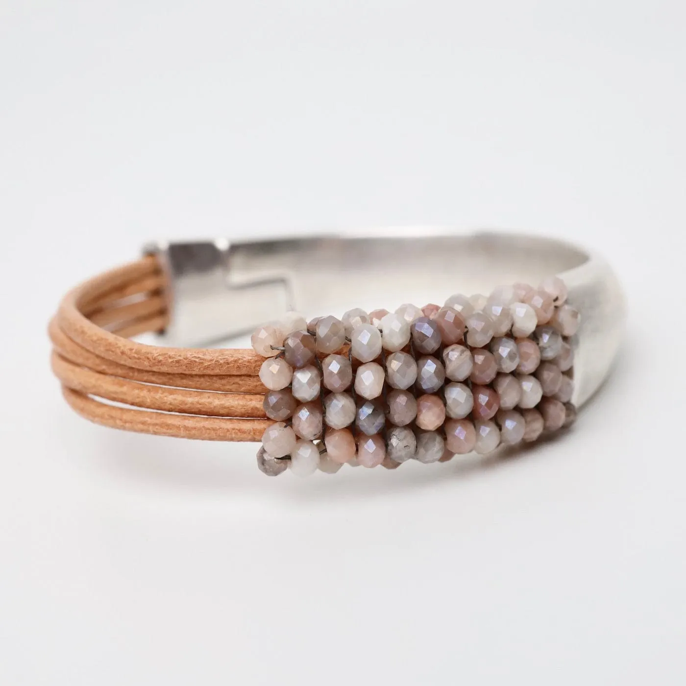 Hand Stitched Coated Moonstone Half Cuff Bracelet