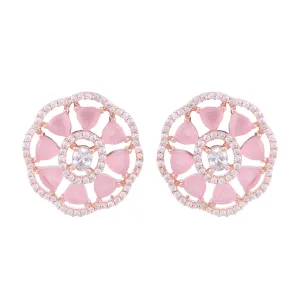 Handcrafted Floral Design Pastel Pink Studs Rose Quartz Small Earrings Rose Gold Plated for Women and Girls - Saraf RS Jewellery