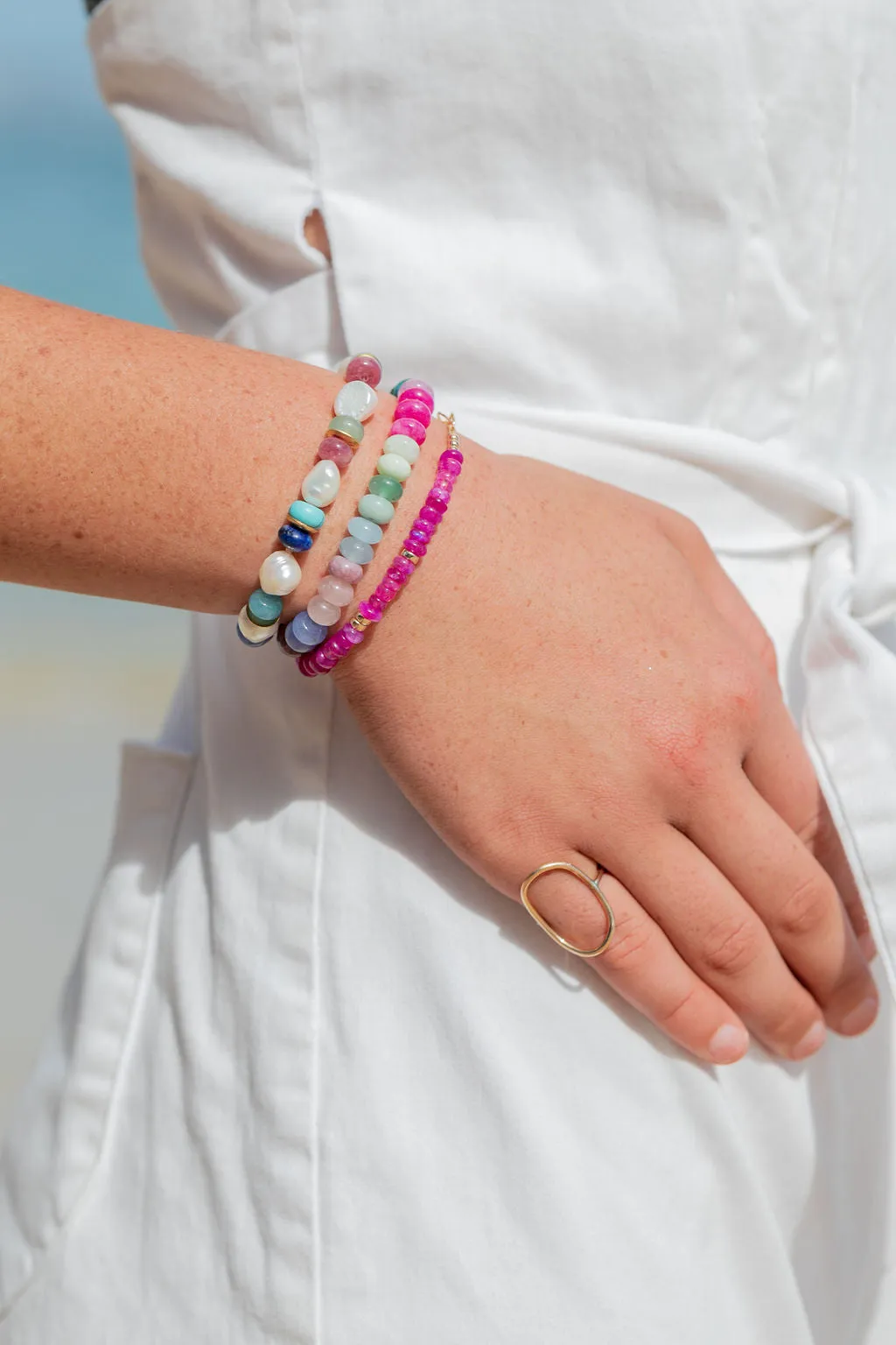 Hot Pink Rainbow Moonstone Bracelet - Kekipi