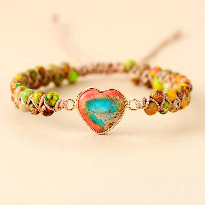 Jasper Heart Charm Braided Bracelet - orange