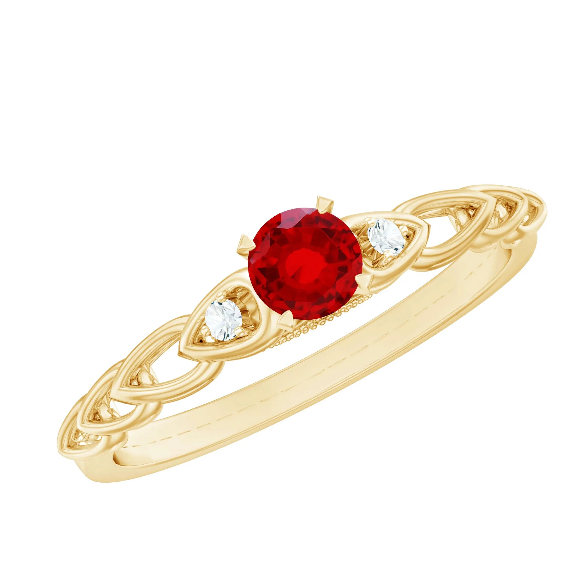 Lab Grown Ruby Designer Promise Ring with Diamond