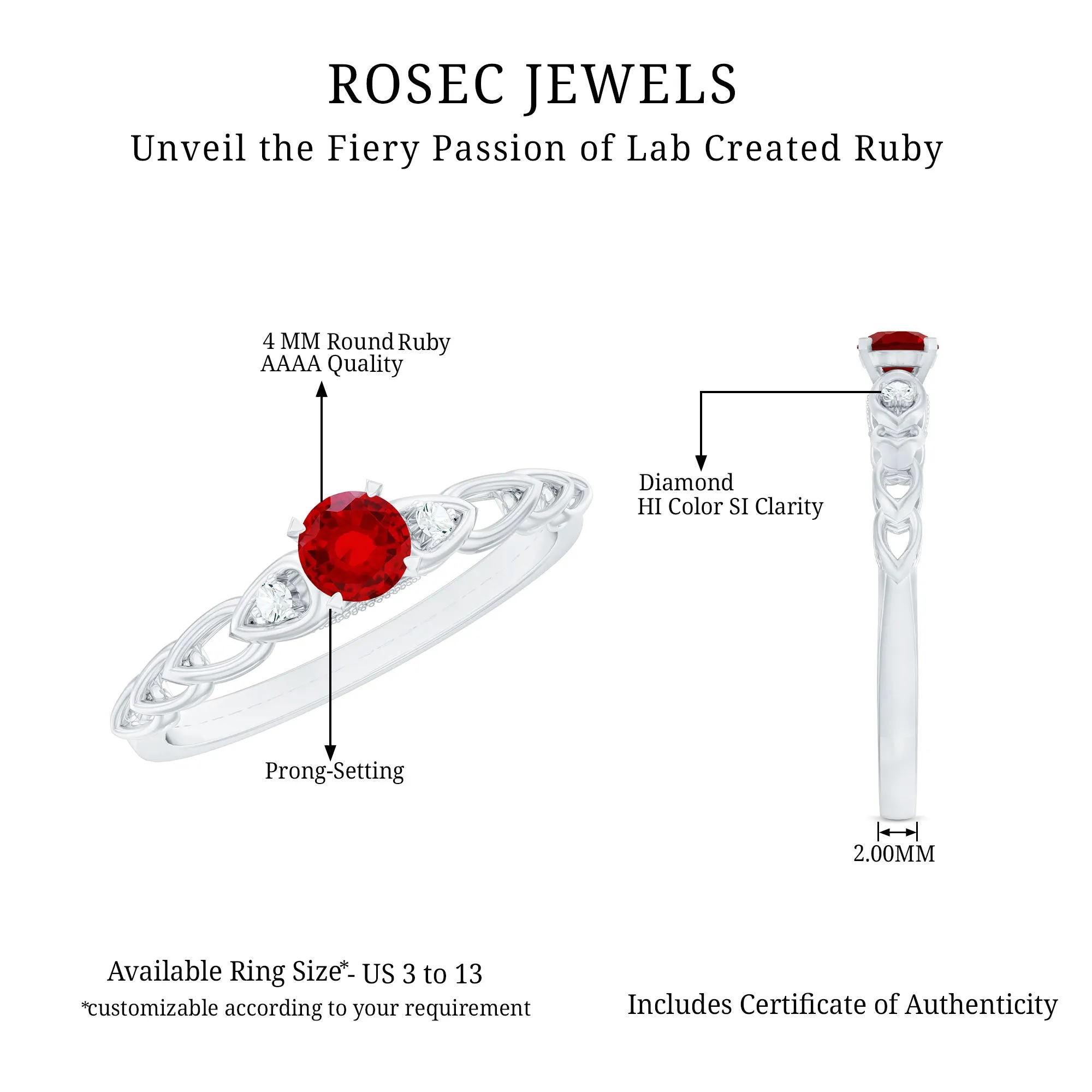 Lab Grown Ruby Designer Promise Ring with Diamond