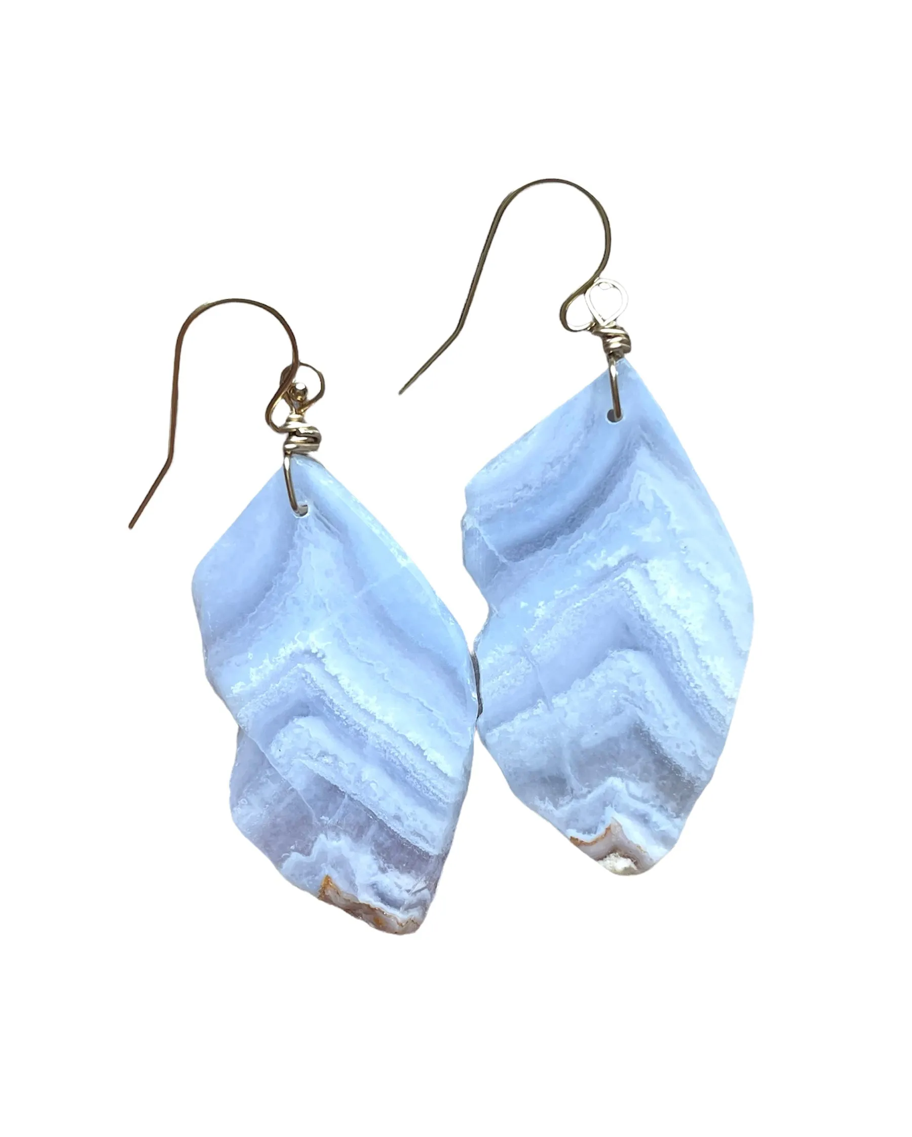 Large Blue Lace Agate Gold Filled Statement Crystal Gemstone Earrings