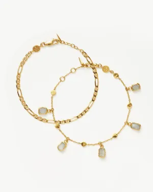 Lena Rainbow Moonstone Bracelet Set | 18ct Gold Vermeil/Rainbow Moonstone