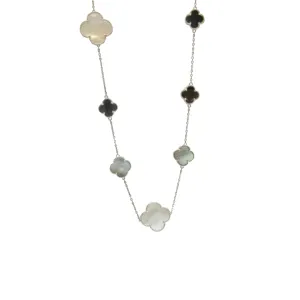 Long Multi colour station clover necklace