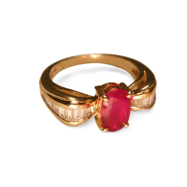 Magnificent Estate 14K Yellow Gold Solitaire Natural Ruby Diamond Ring