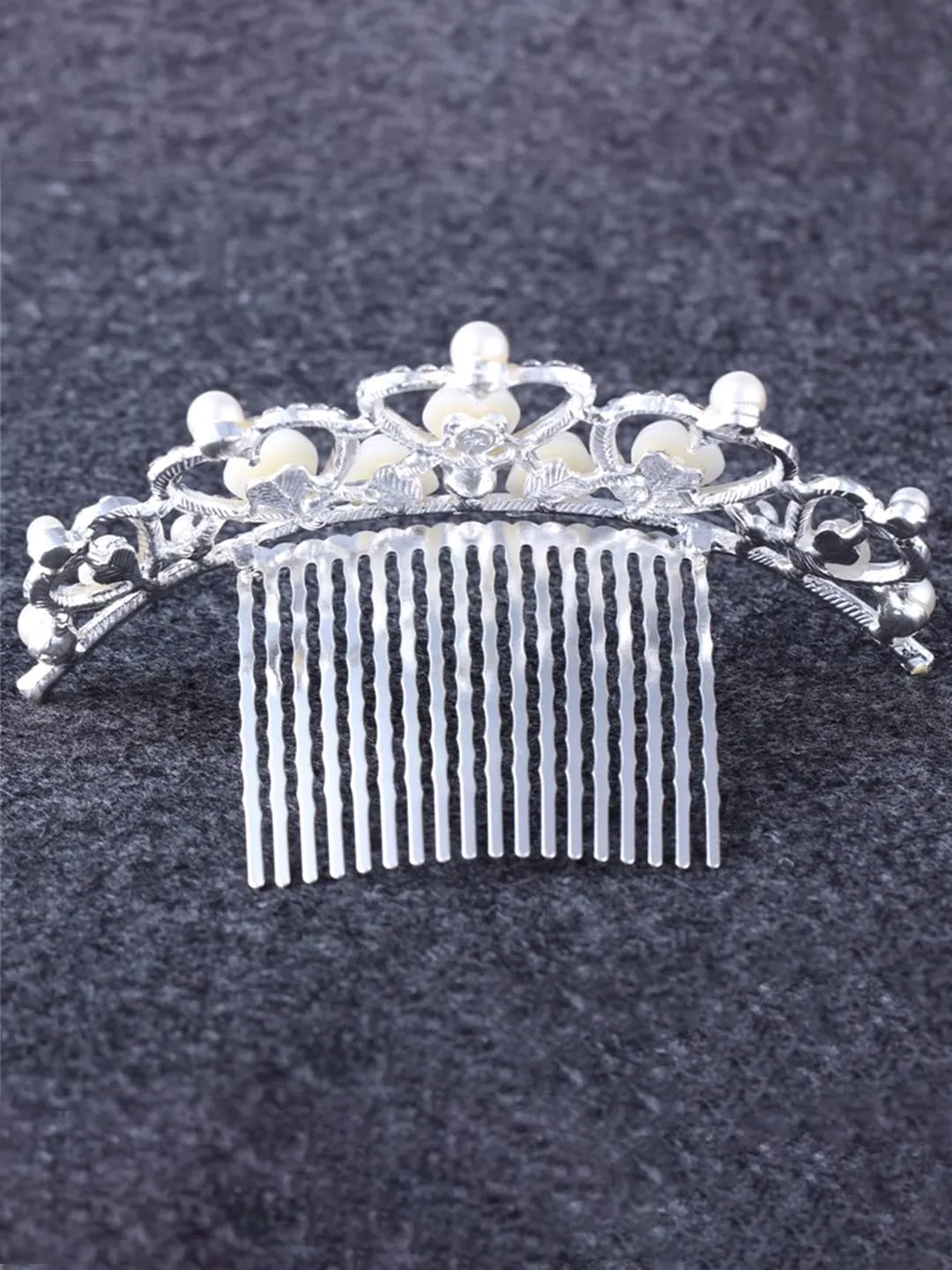 Melbees by Yellow Chimes Head Band For Women Silver Non Precious Metal Pearls in a Heart Princess Tiara Hair Comb for Women and Girls