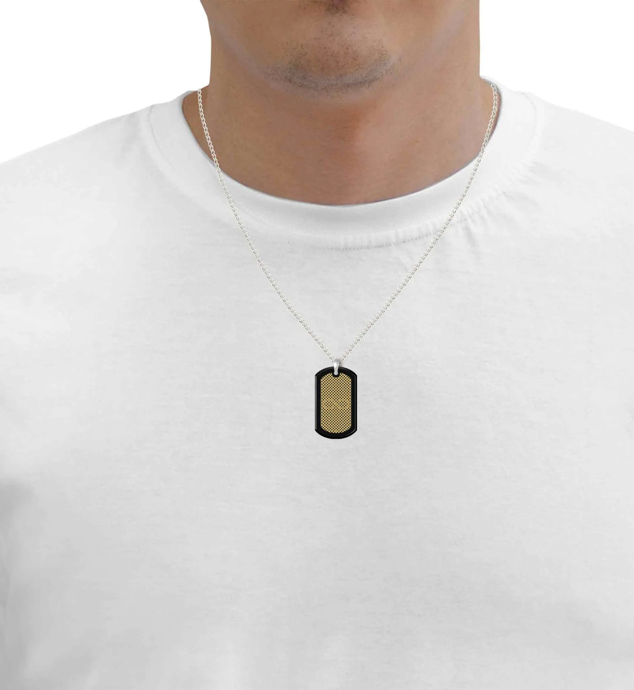 Men’s Dog Tag Necklace Infinity Pendant 24k Gold Inscribed Onyx Stone