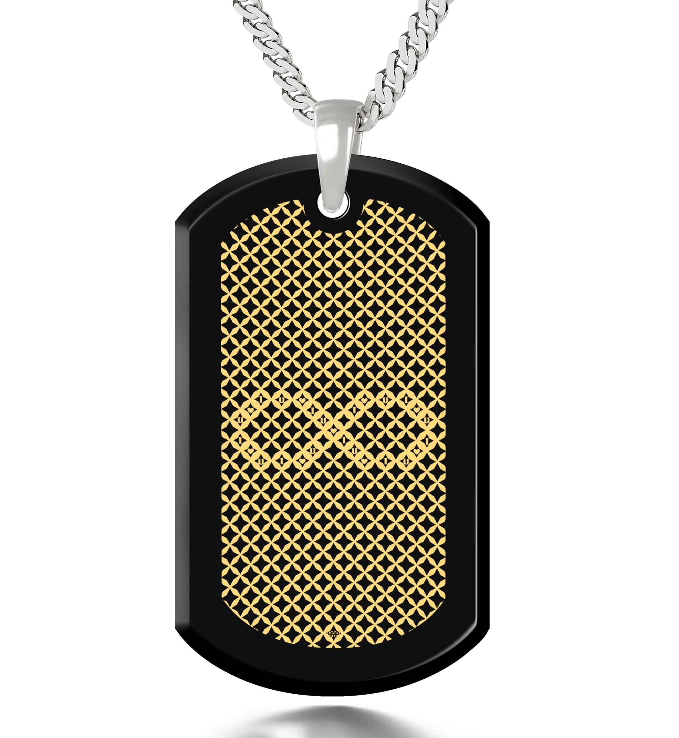 Men’s Dog Tag Necklace Infinity Pendant 24k Gold Inscribed Onyx Stone