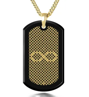 Men’s Dog Tag Necklace Infinity Pendant 24k Gold Inscribed Onyx Stone