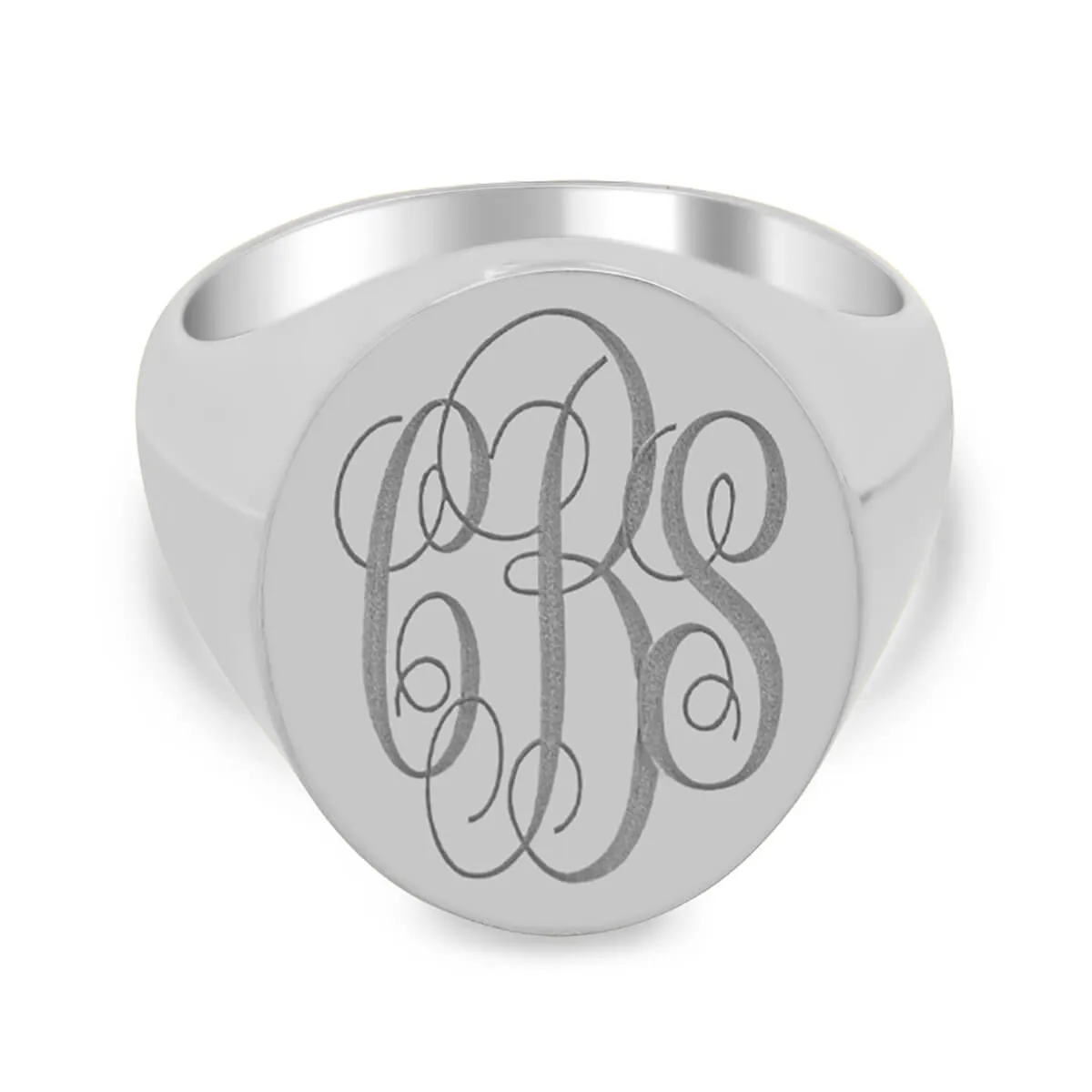 Men's Oval Signet Ring - Large - Laser Engraved Script Monogram