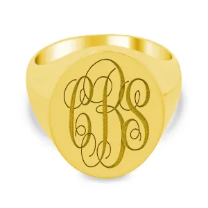 Men's Oval Signet Ring - Large - Laser Engraved Script Monogram