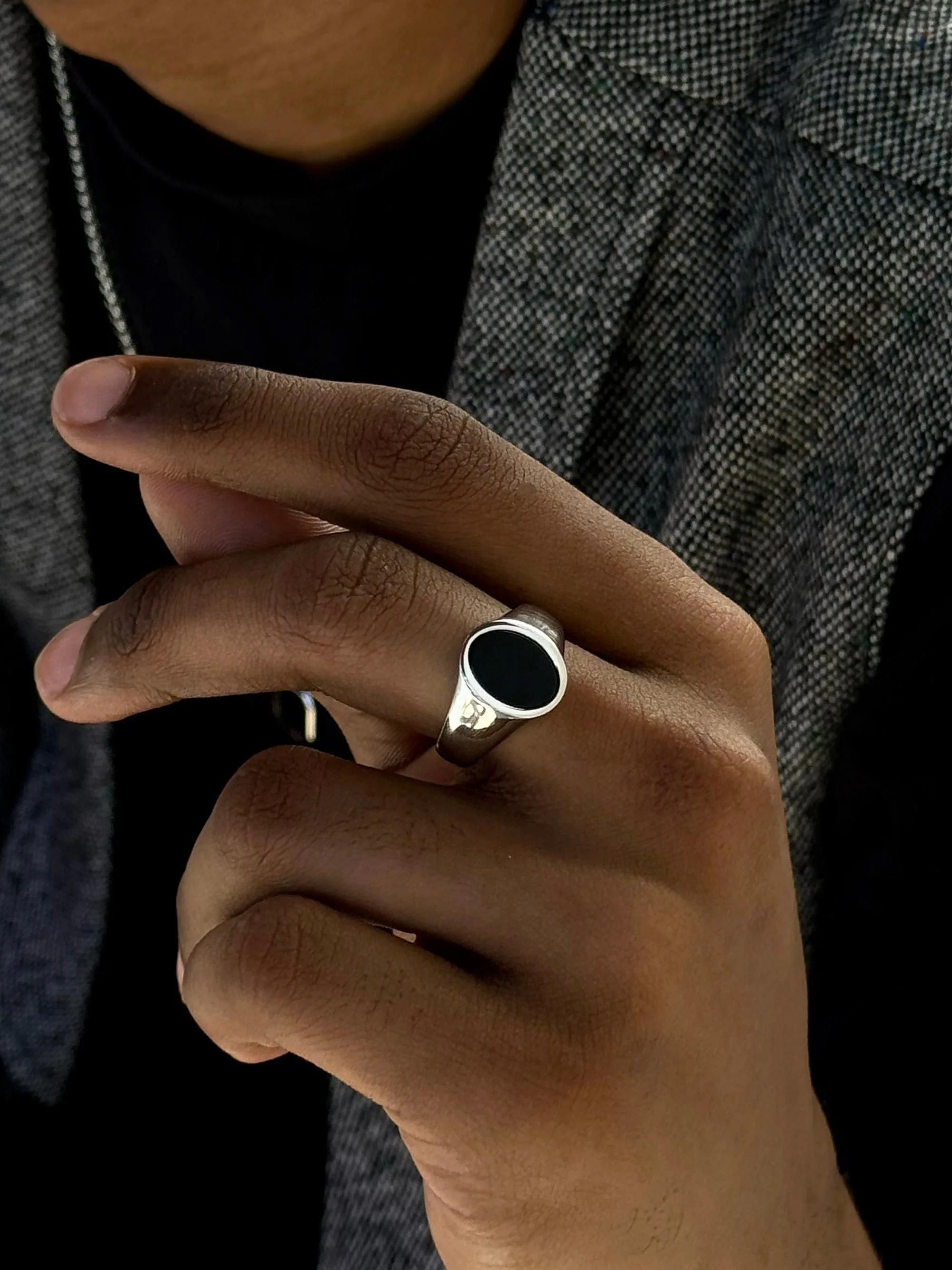 Men's Sterling Silver Oval Signet Ring with Onyx