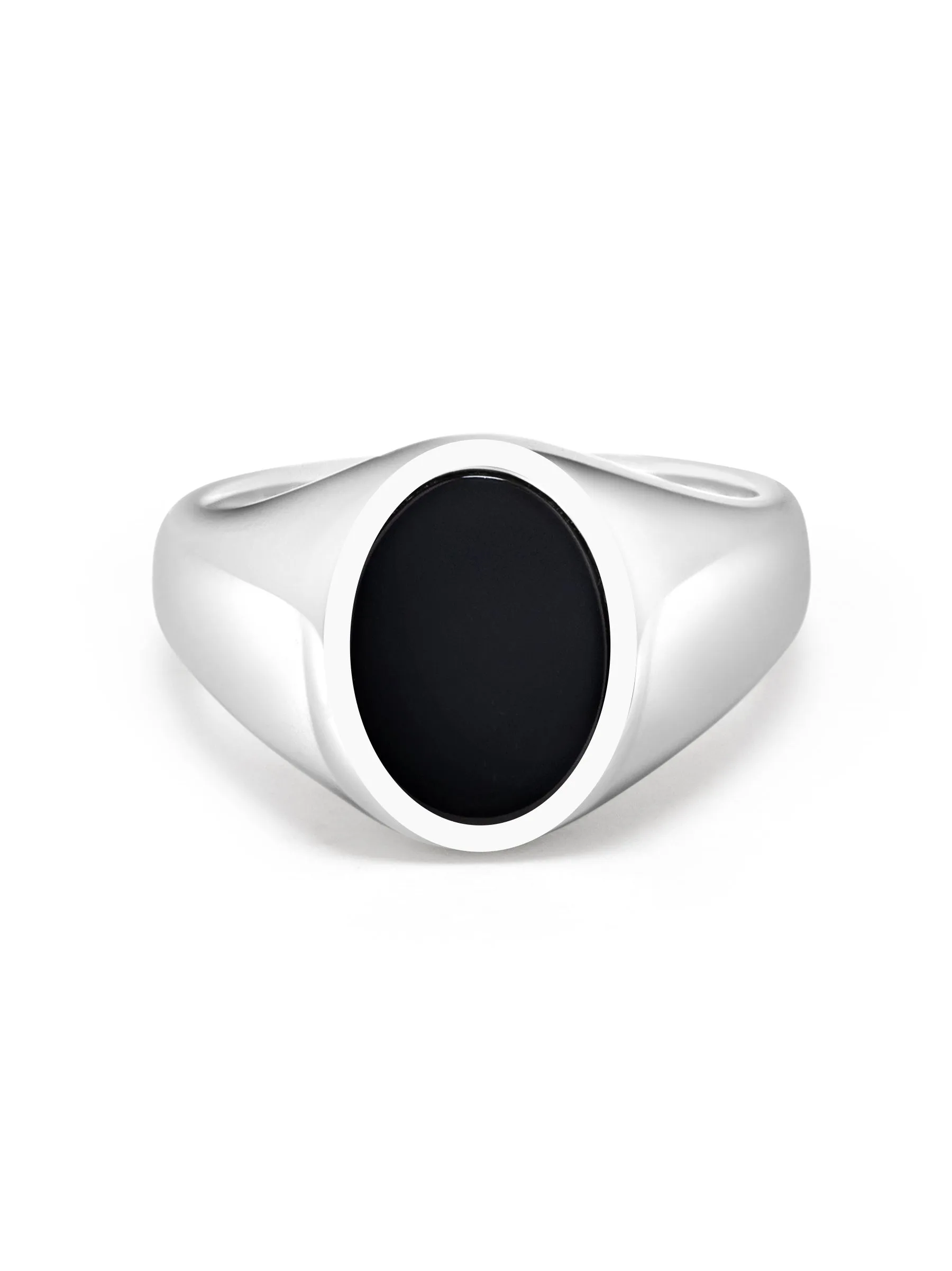 Men's Sterling Silver Oval Signet Ring with Onyx