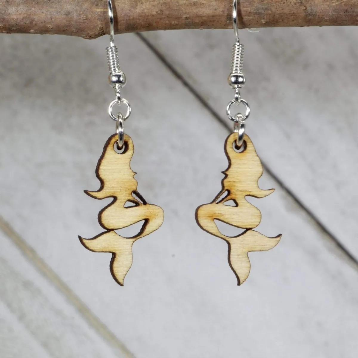 Mermaid Wooden Dangle Earrings by Cate's Concepts, LLC