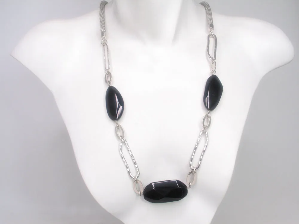 Mesh Necklace with Faceted Onyx Ovals