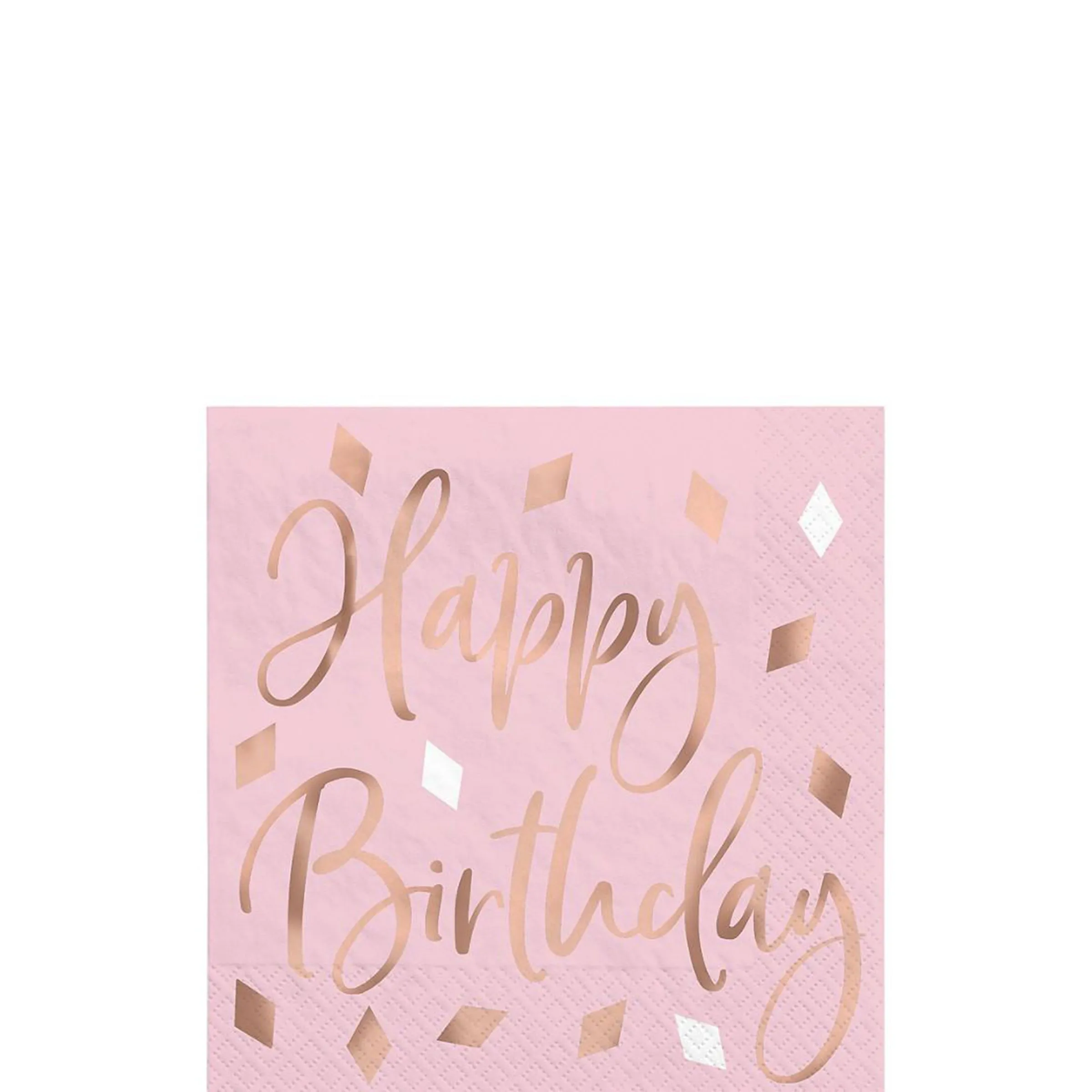 Metallic Blush Happy Birthday Beverage Napkins 5in |16ct