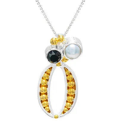 Michou Cluster Drop Pearl and Onyx Pendant