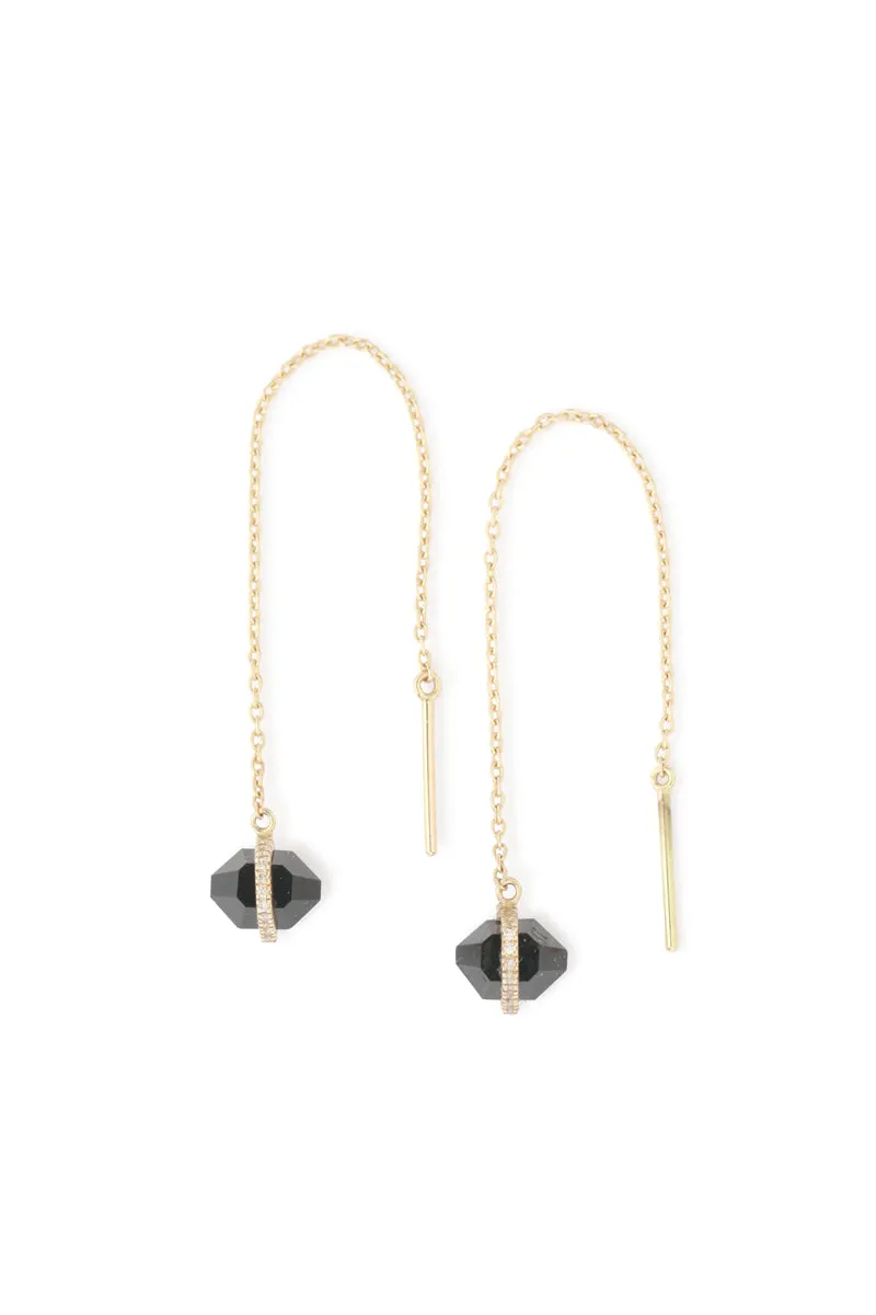 Micropave and Herkimer cut Onyx Threader Earrings