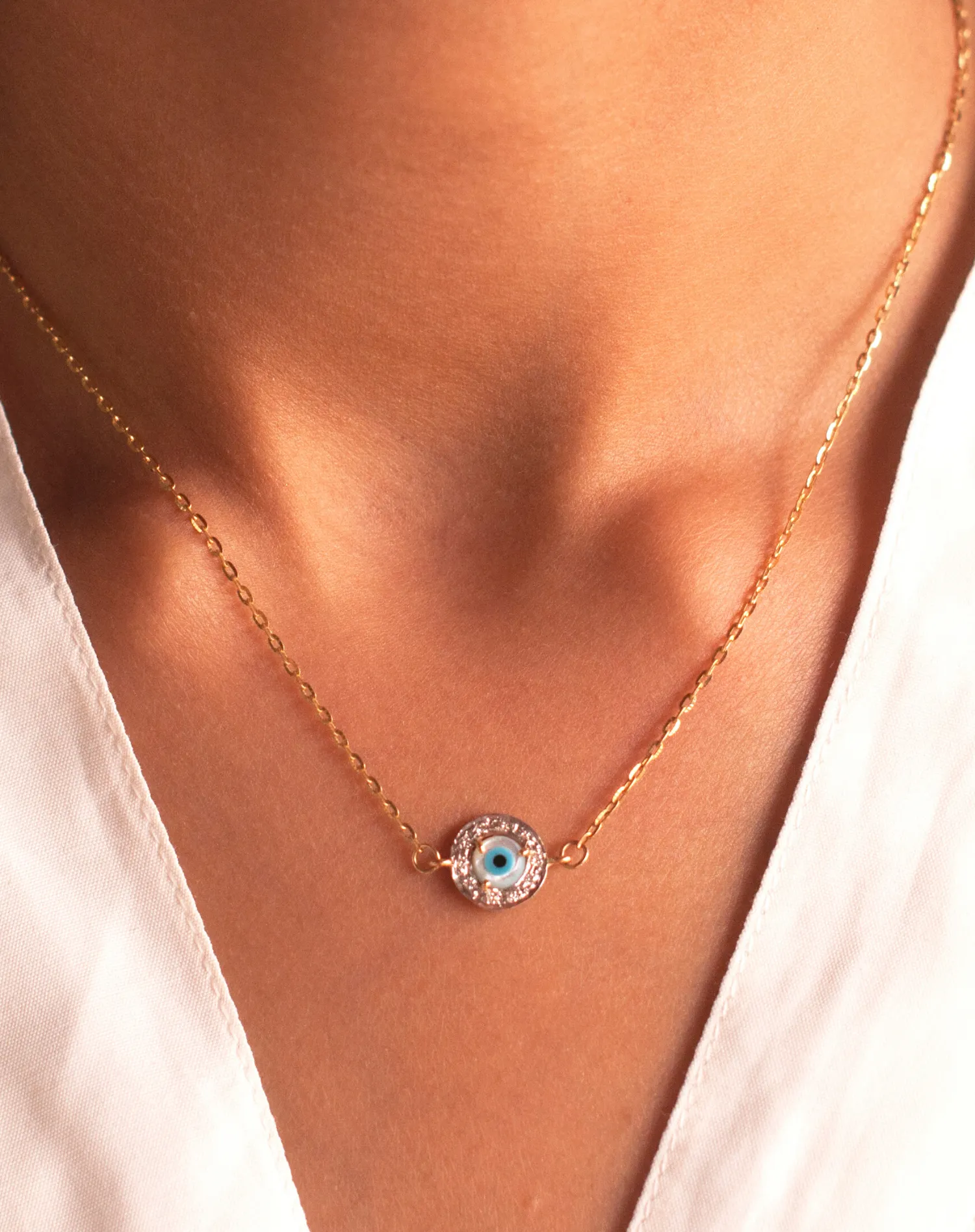 Mini Evil Eye Round Diamond Necklace