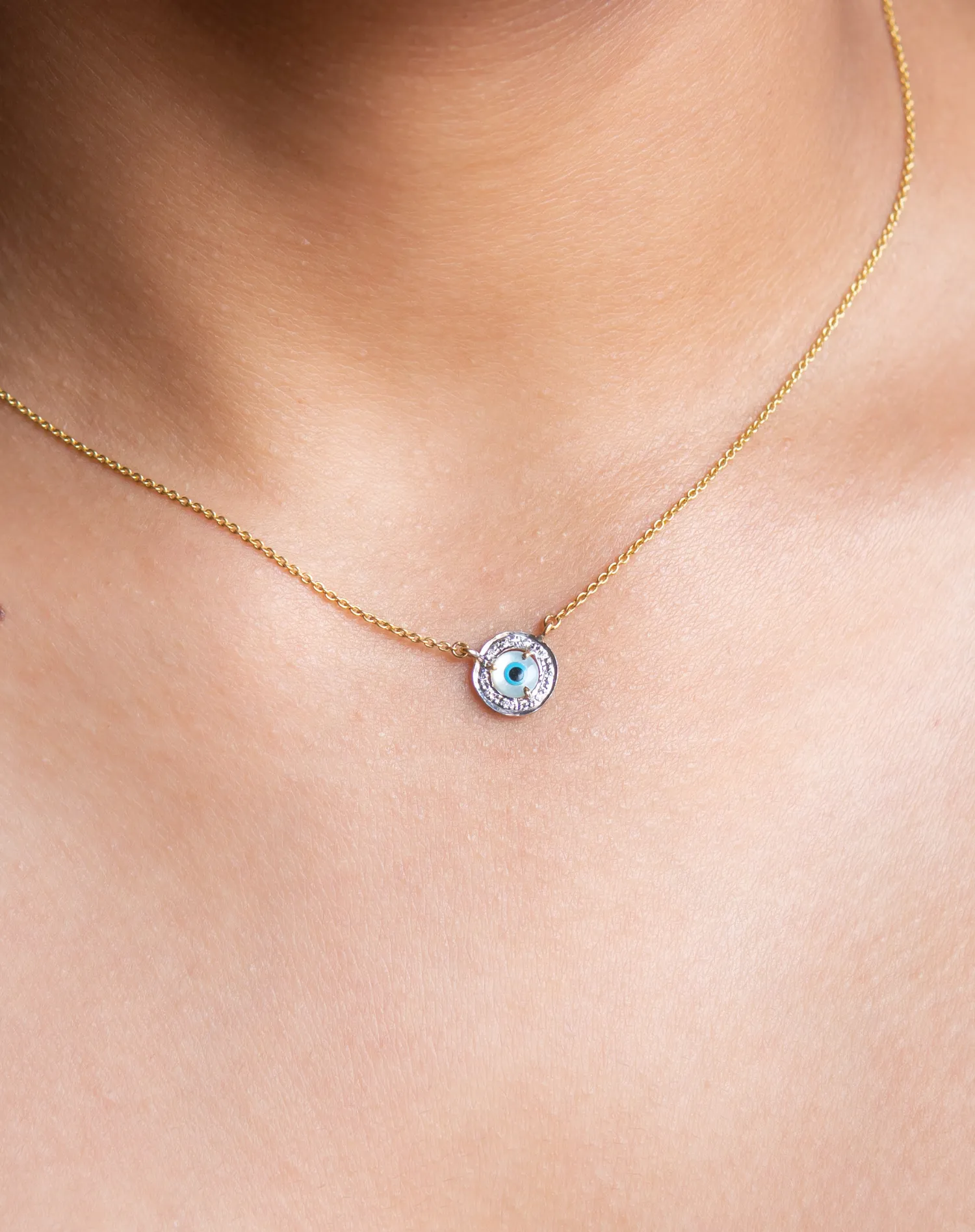 Mini Evil Eye Round Diamond Necklace