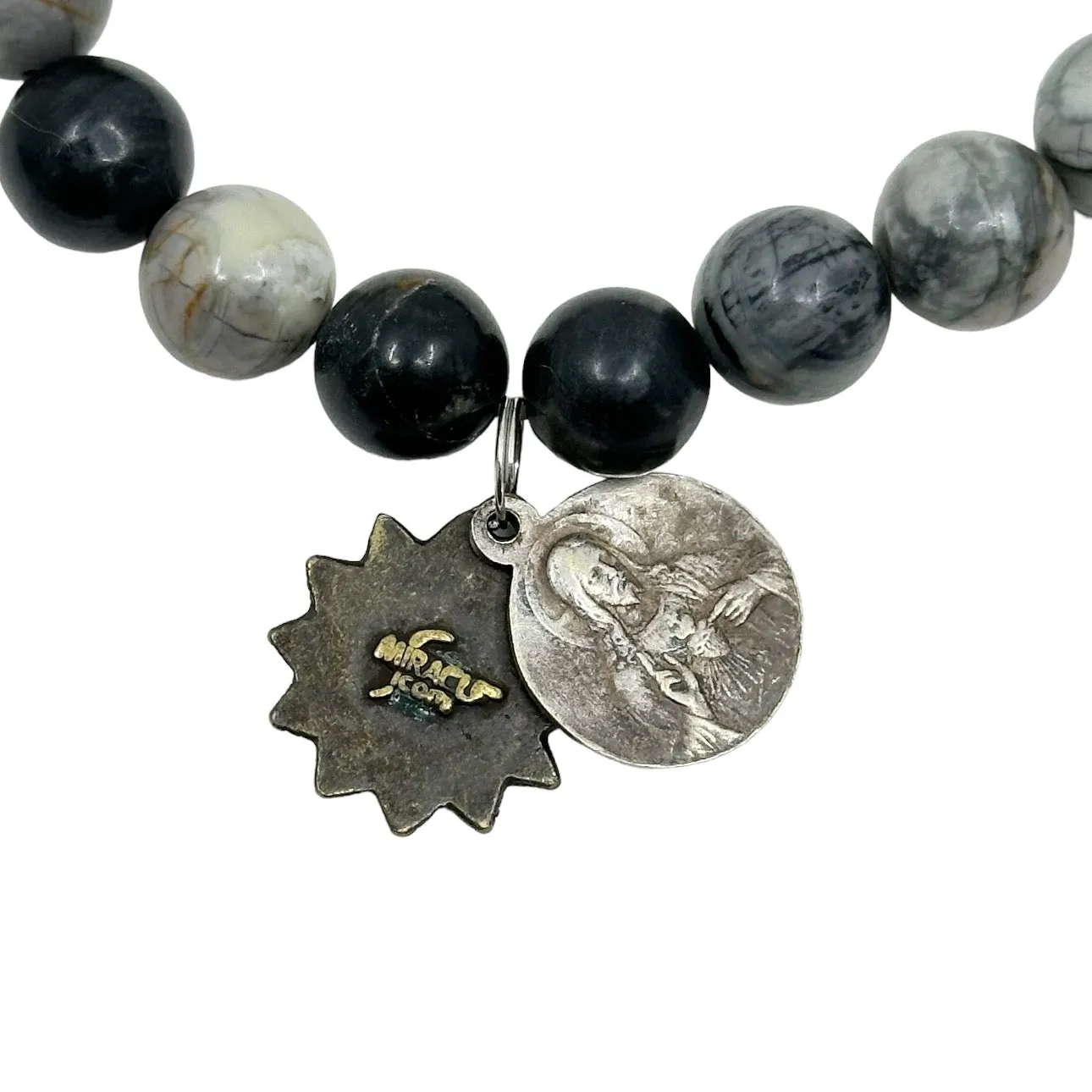 Miracle Icons by Mary Jo Pane Sterling silver & brass Jasper bead bracelet GM152