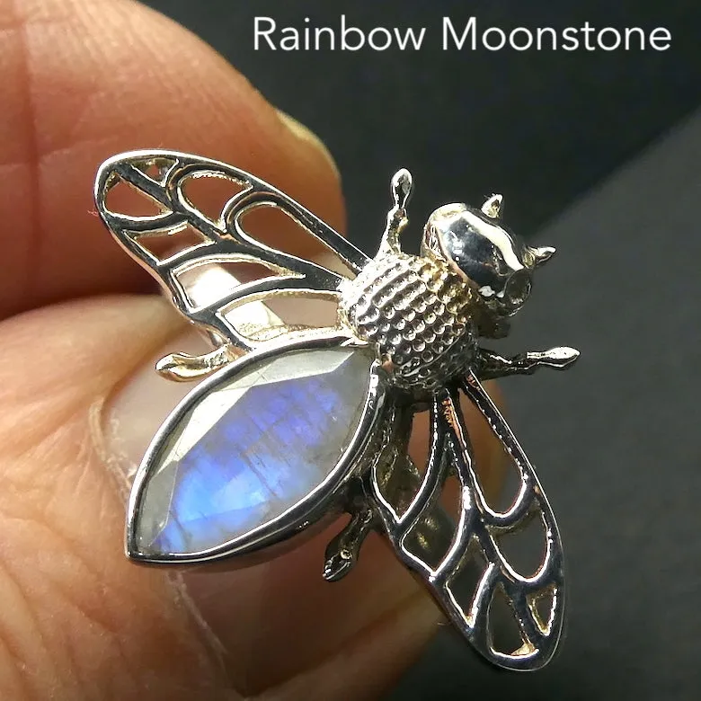 Moonstone Earing, Bee Motif, 925 Sterling Silver