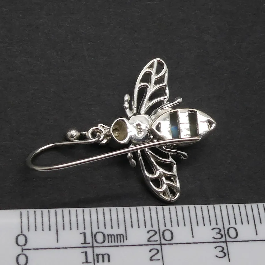 Moonstone Earing, Bee Motif, 925 Sterling Silver