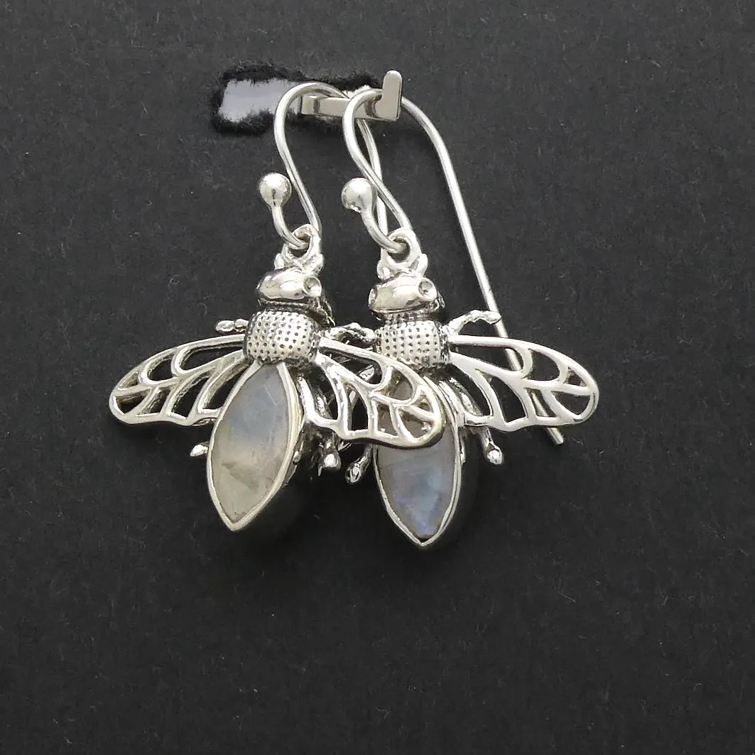 Moonstone Earing, Bee Motif, 925 Sterling Silver