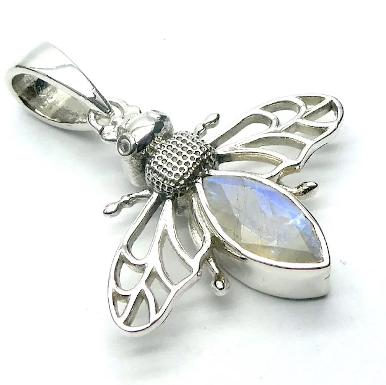 Moonstone Earing, Bee Motif, 925 Sterling Silver