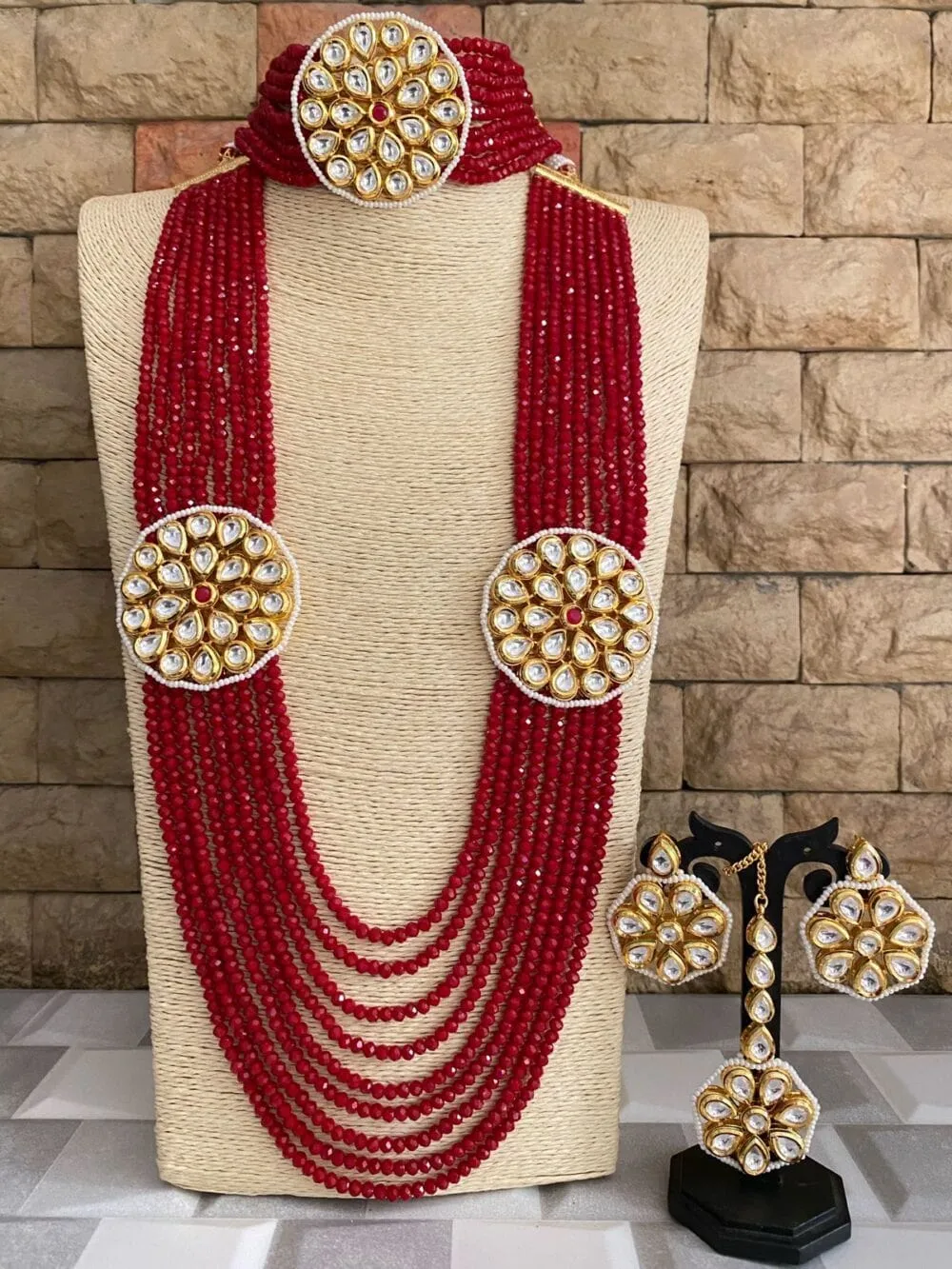 Multilayered Crystal Beads Choker And Long Necklace Set By Gehna Shop