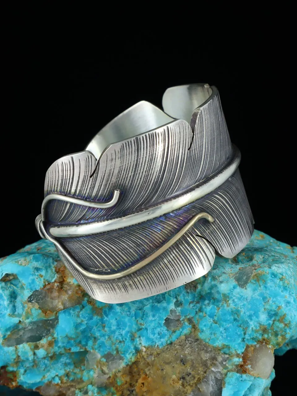 Navajo Sterling Silver Feather Cuff Bracelet