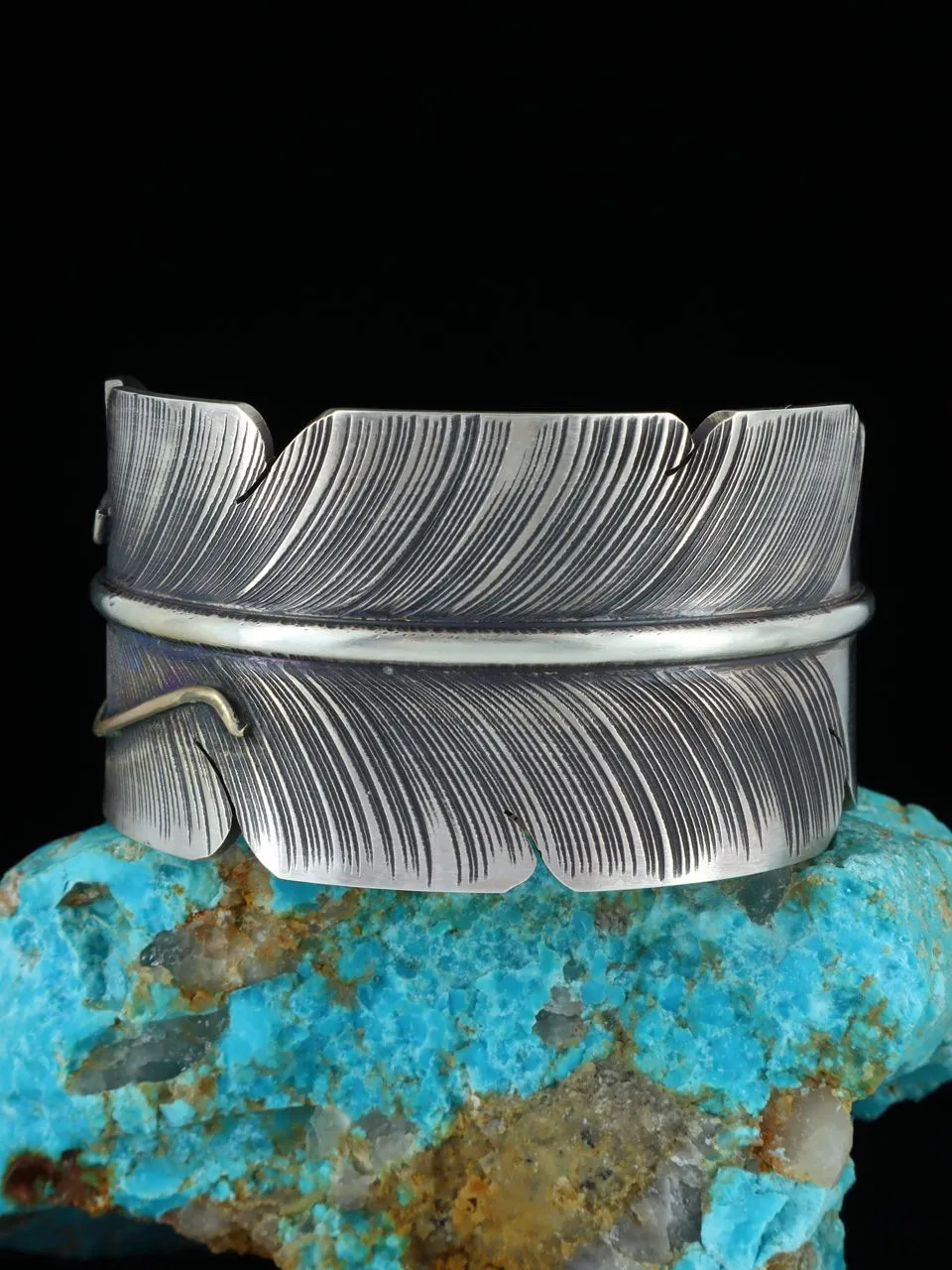 Navajo Sterling Silver Feather Cuff Bracelet