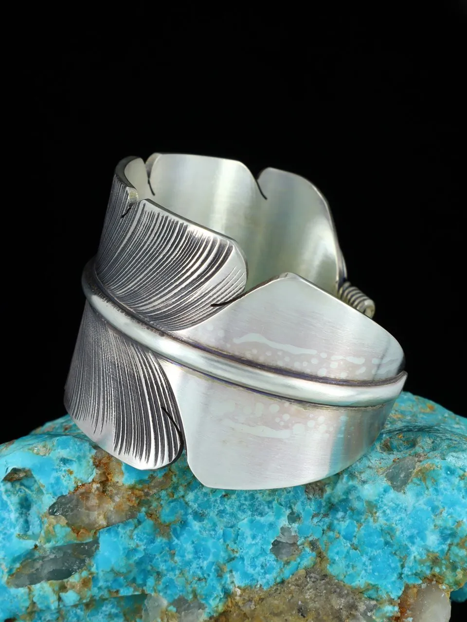 Navajo Sterling Silver Feather Cuff Bracelet