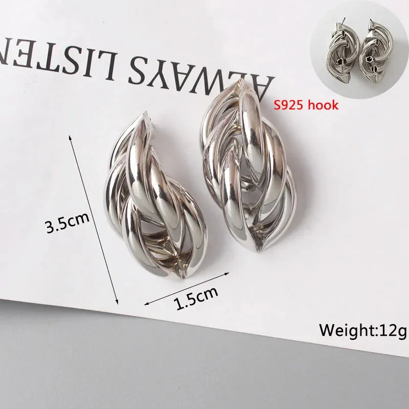 New Fashion Twist Dangle Earrings for Women Exaggerated Gold Color Metal Wrap Earrings European Ear Jewelry oorbellen