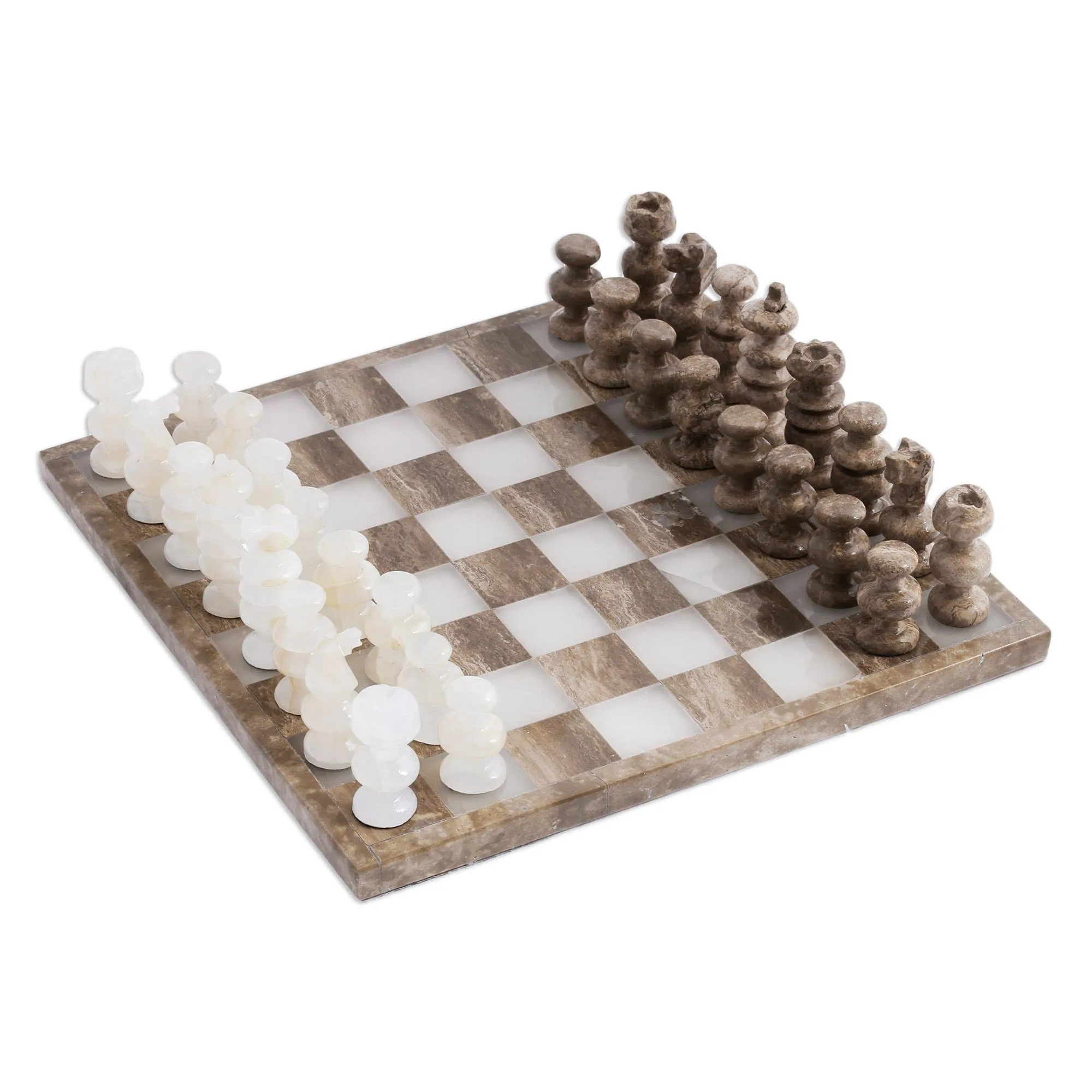 Onyx and Marble Chess Set Crafted in Mexico - Brown and Ivory | NOVICA