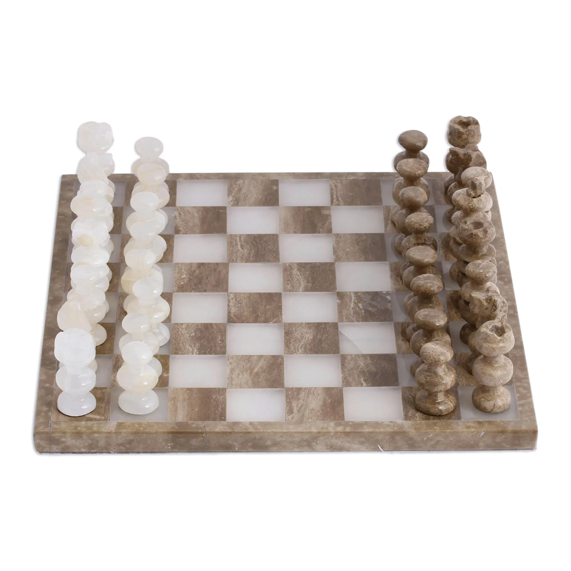 Onyx and Marble Chess Set Crafted in Mexico - Brown and Ivory | NOVICA