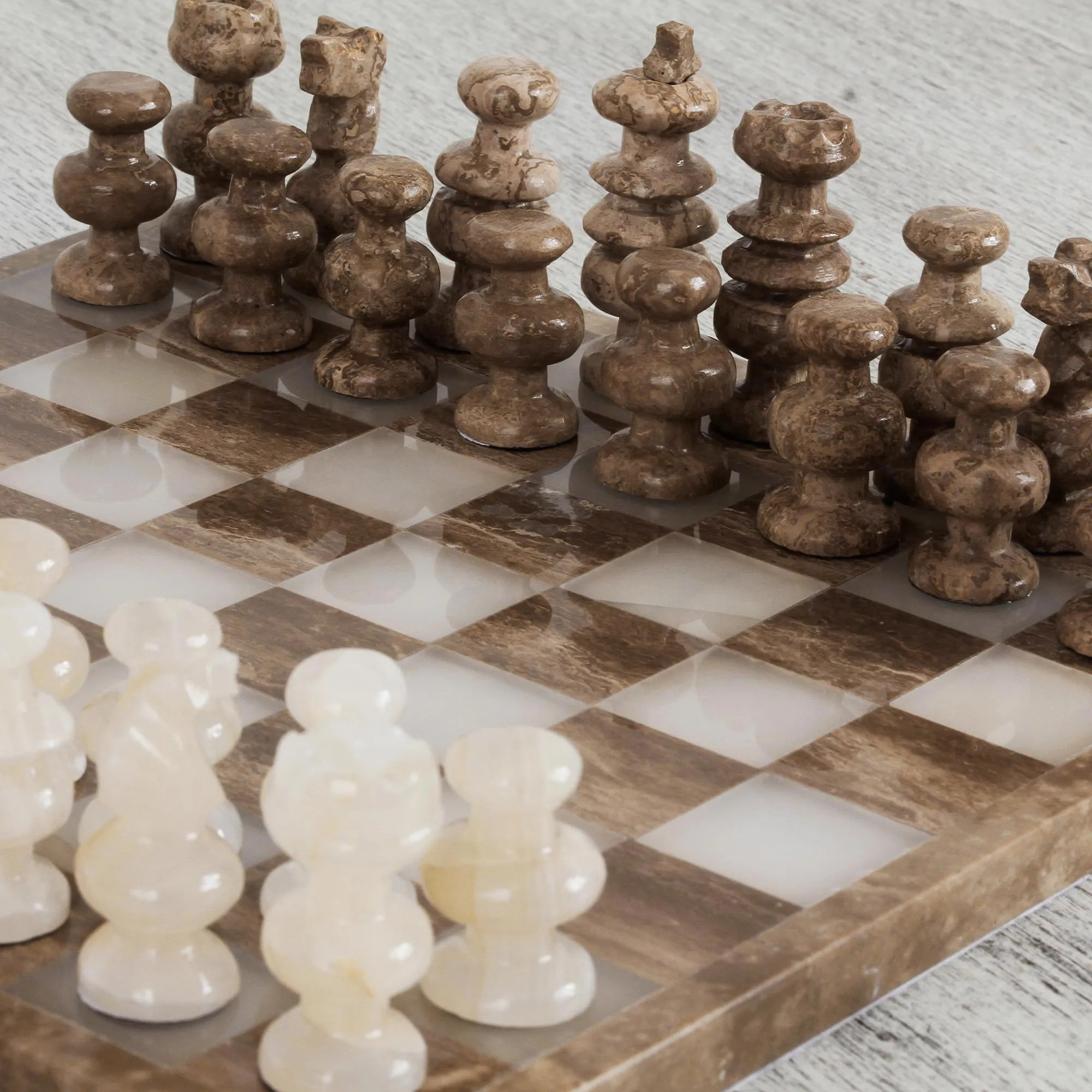 Onyx and Marble Chess Set Crafted in Mexico - Brown and Ivory | NOVICA