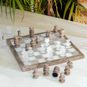 Onyx and Marble Chess Set Crafted in Mexico - Brown and Ivory | NOVICA