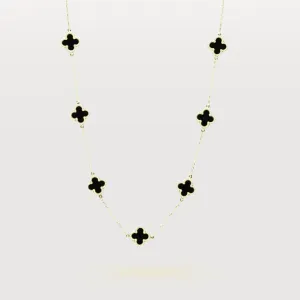 Onyx Four Leaf Clover Necklace - 14k Yellow Gold