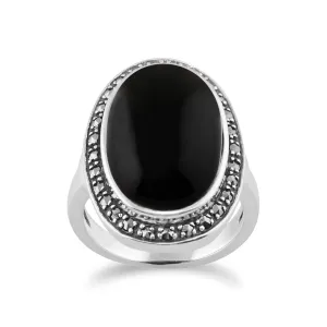 Onyx Sparkling Markasit Ring in 925 Sterlingsilber