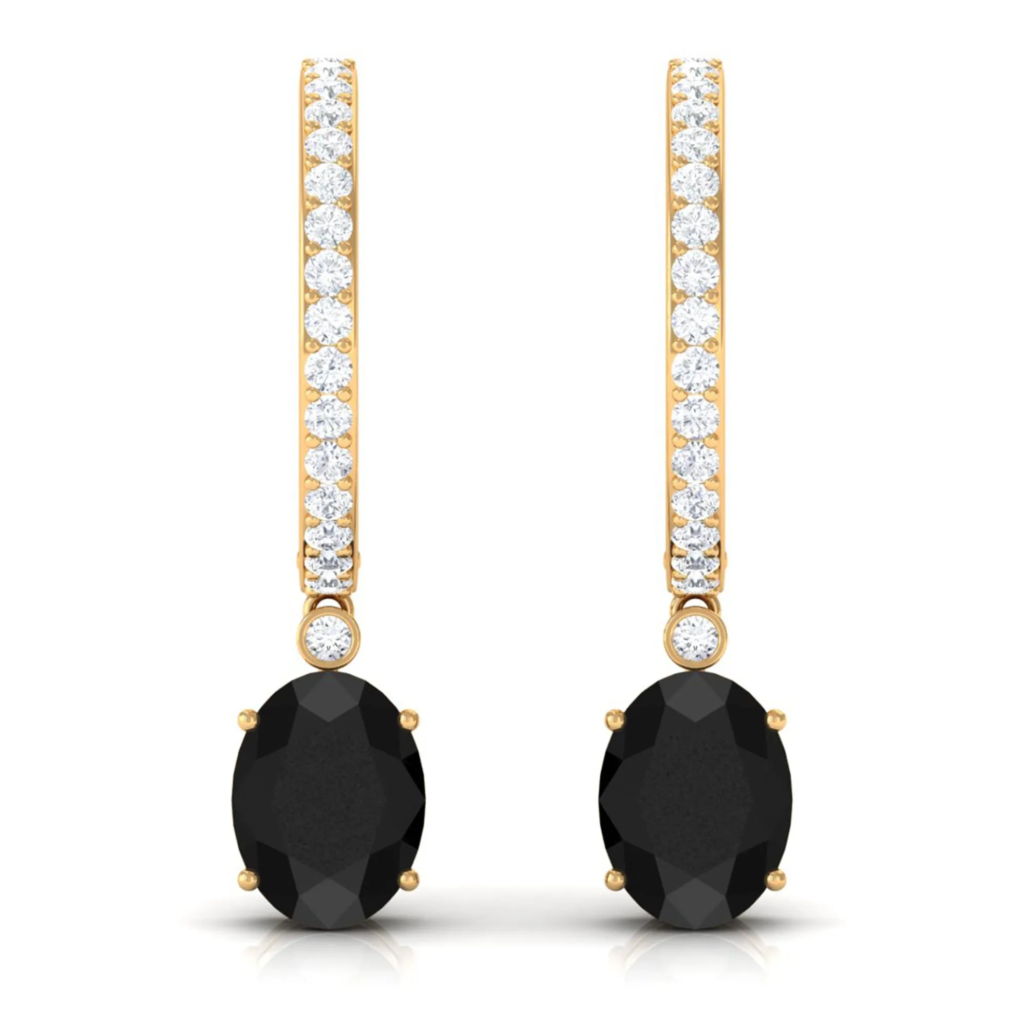 Oval Black Onyx and Diamond Hoop Drop Earrings