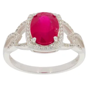 Oval Red Ruby Sterling Silver Ring with Accent