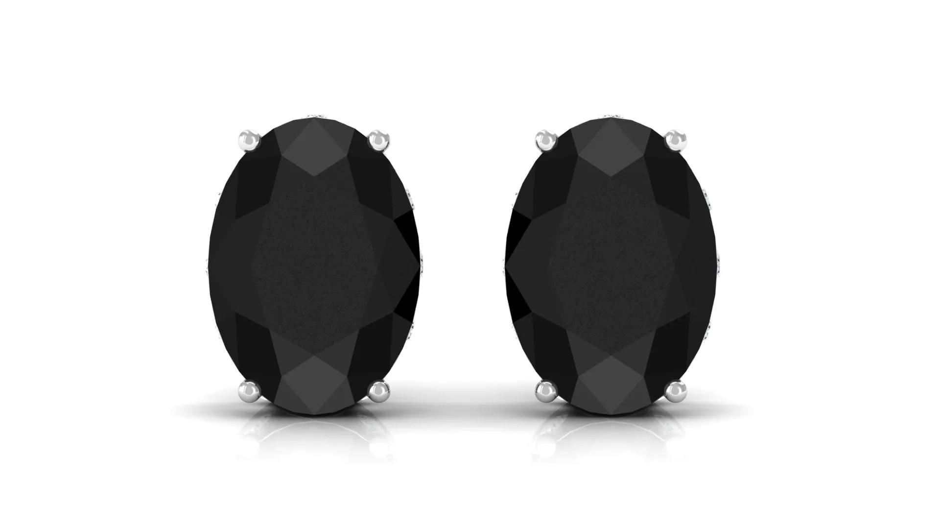 Oval Shape Black Onyx Solitaire Stud Earrings