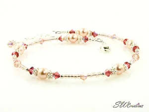 Peach Hibiscus Pearl Crystal Anklet