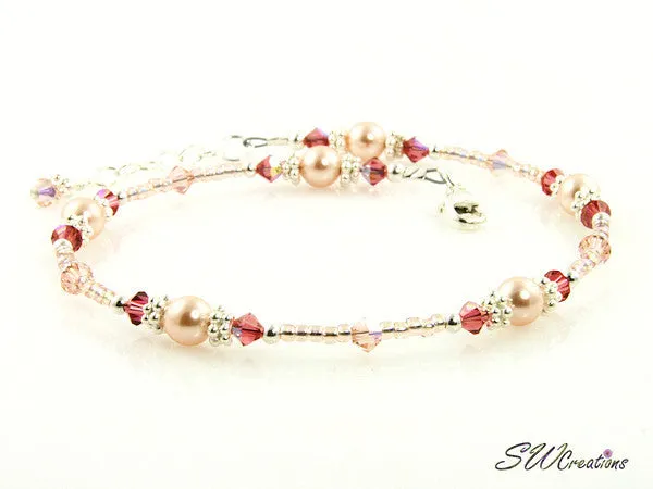 Peach Hibiscus Pearl Crystal Anklet