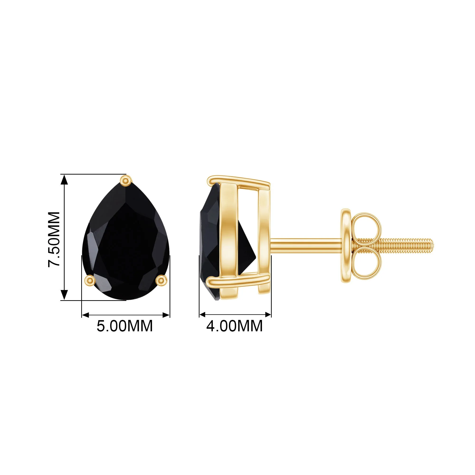 Pear Shape Black Onyx Simple Solitaire Stud Earrings