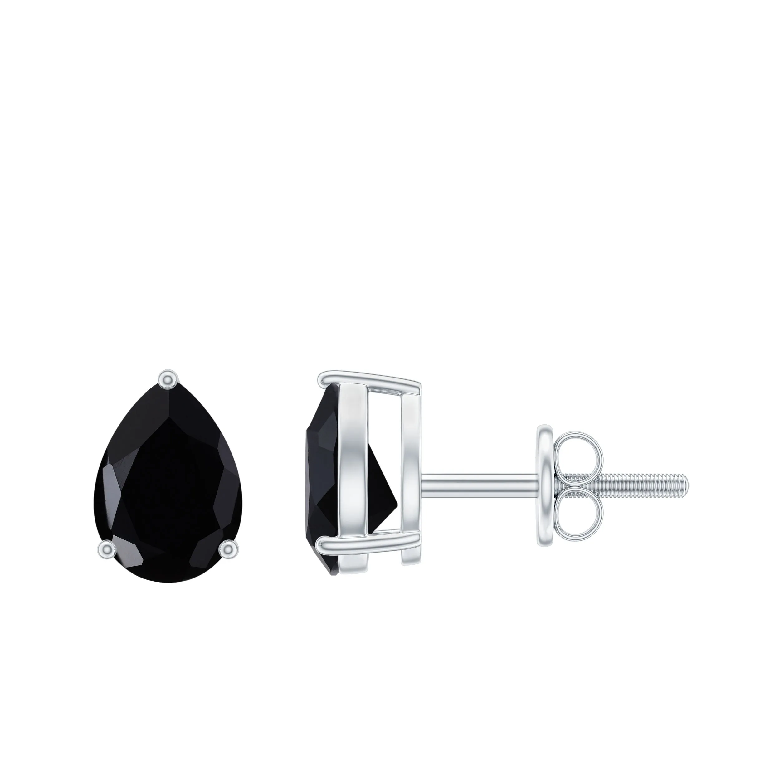 Pear Shape Black Onyx Simple Solitaire Stud Earrings