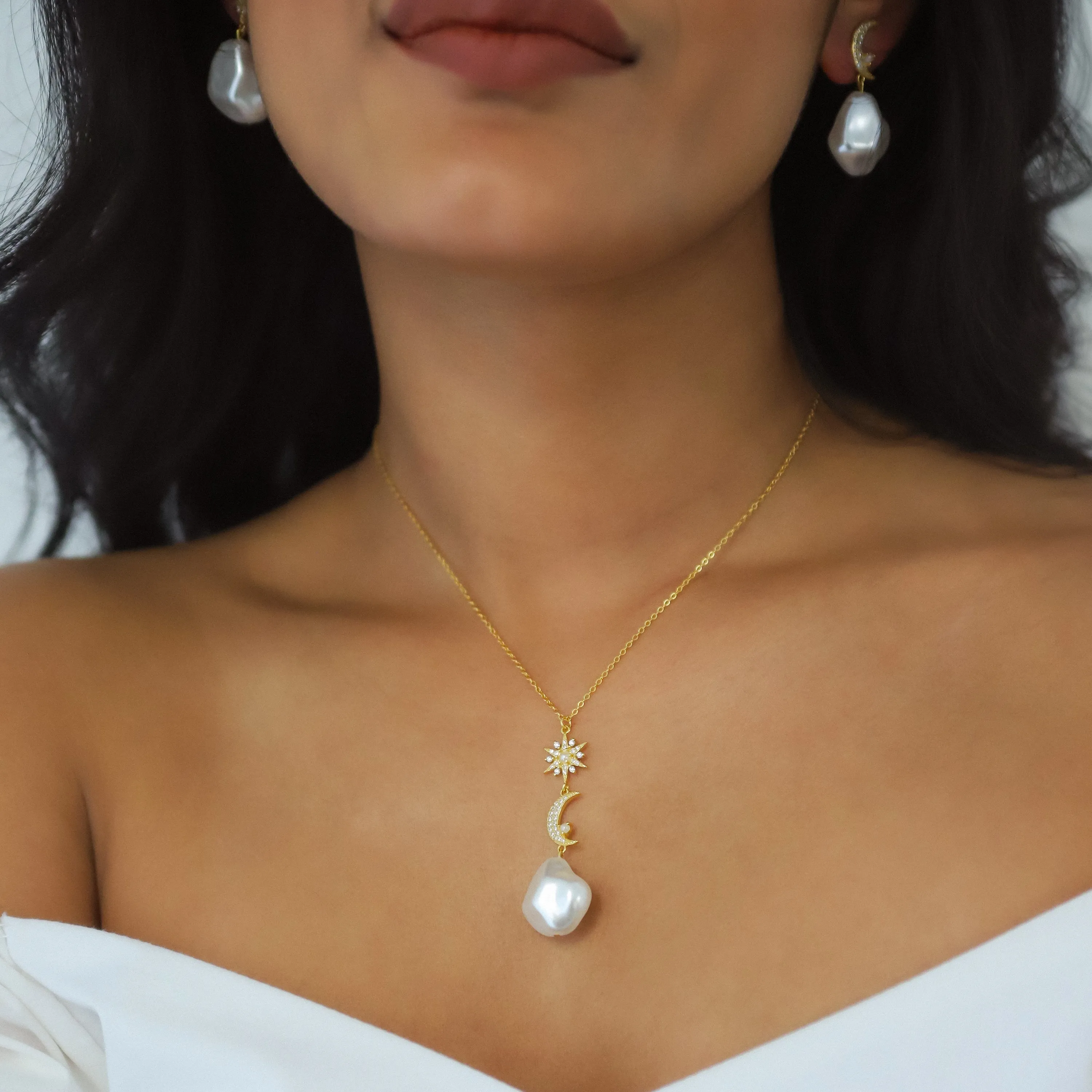 Pearl Drop Gift Set | Earrings & Necklace | 18k Gold Plated