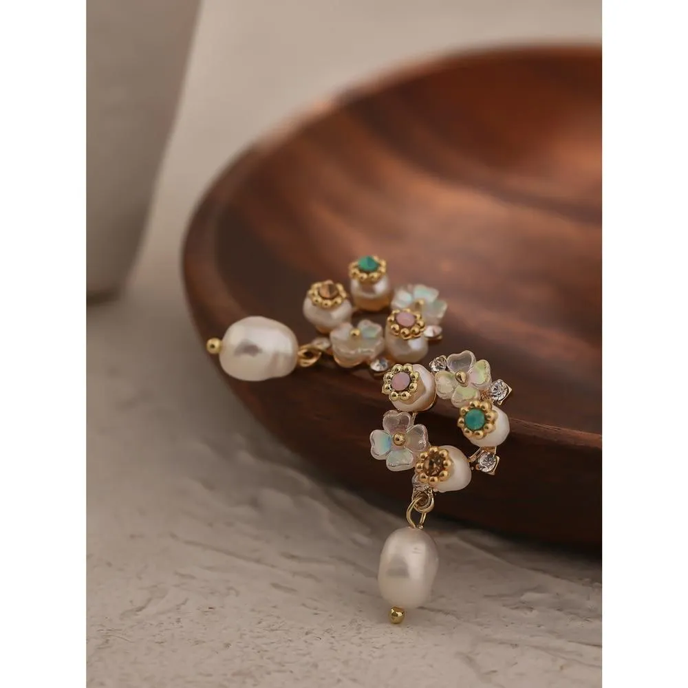 Pearls Dangle Drop Earrings Flower Earrings for Women